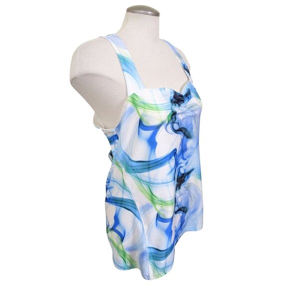 Old Navy Active Womens Tank Top Plus XXL Blue Swirl Marble Racerback Shelf Bra - Picture 2 of 6